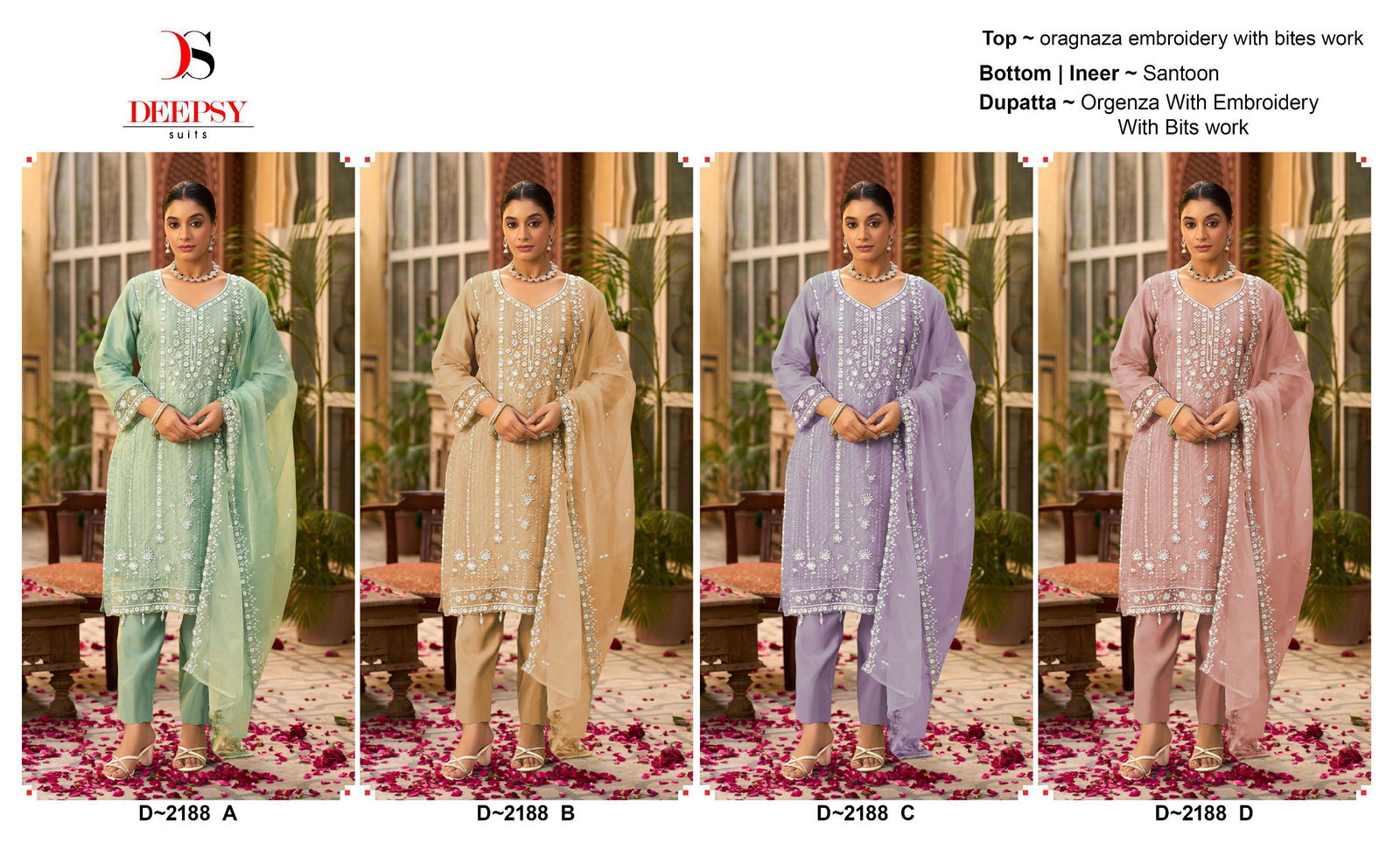 D 2188 A To D By Deepsy Organza Pakistani Suits Exporters In India